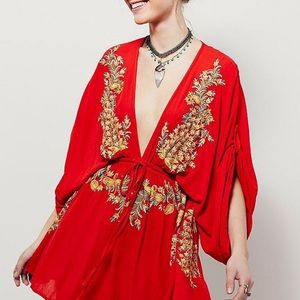 Free People Embroidered Deep V Dress
